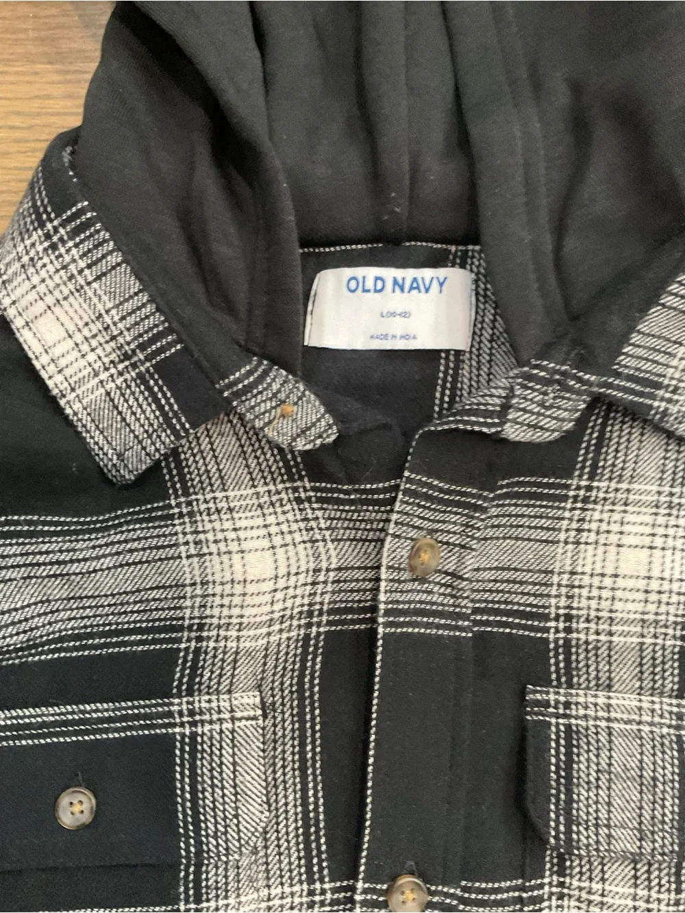 Old Navy Boys Black & White Plaid Hooded Shirt Jacket Size L (10–12)